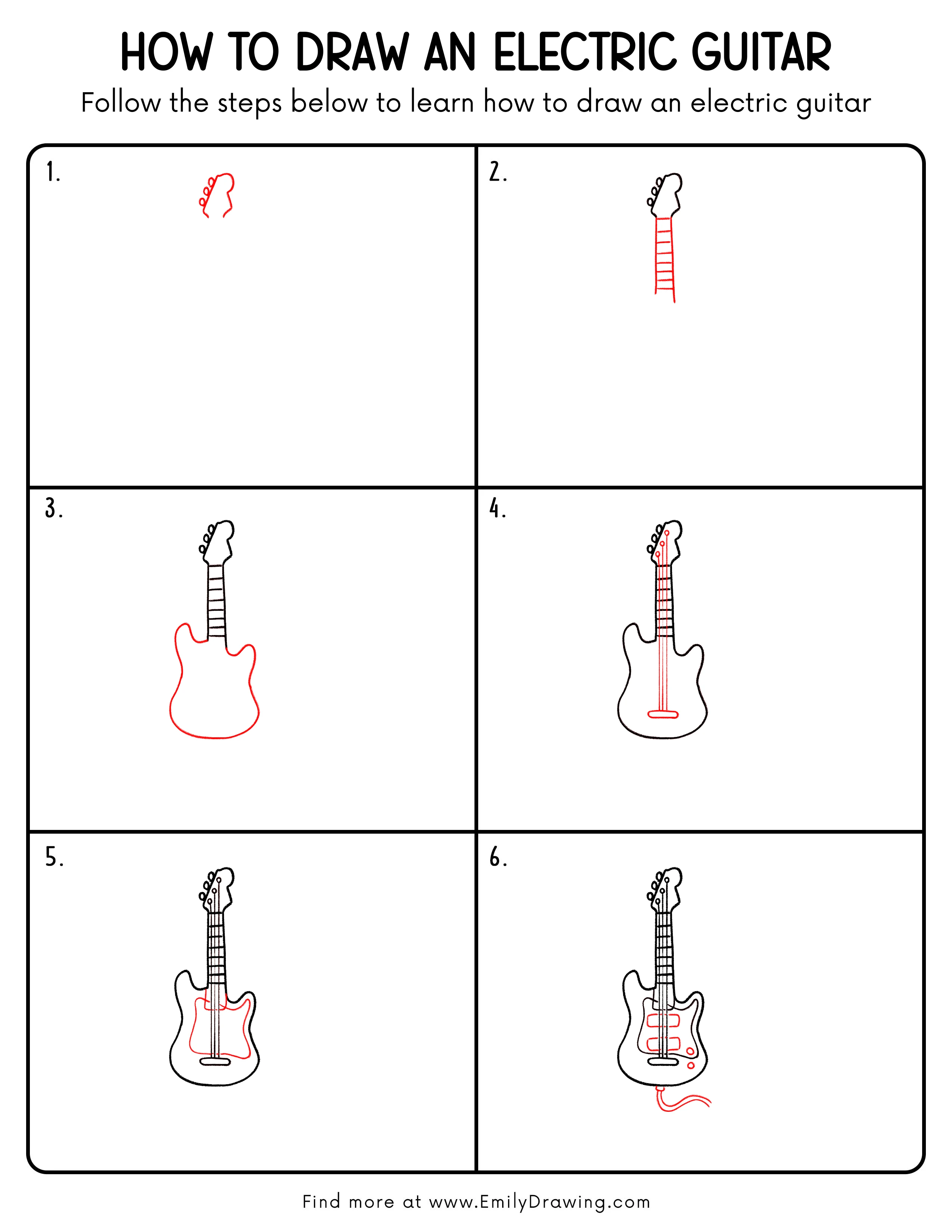 Printable Electric Guitar Drawing Guide
